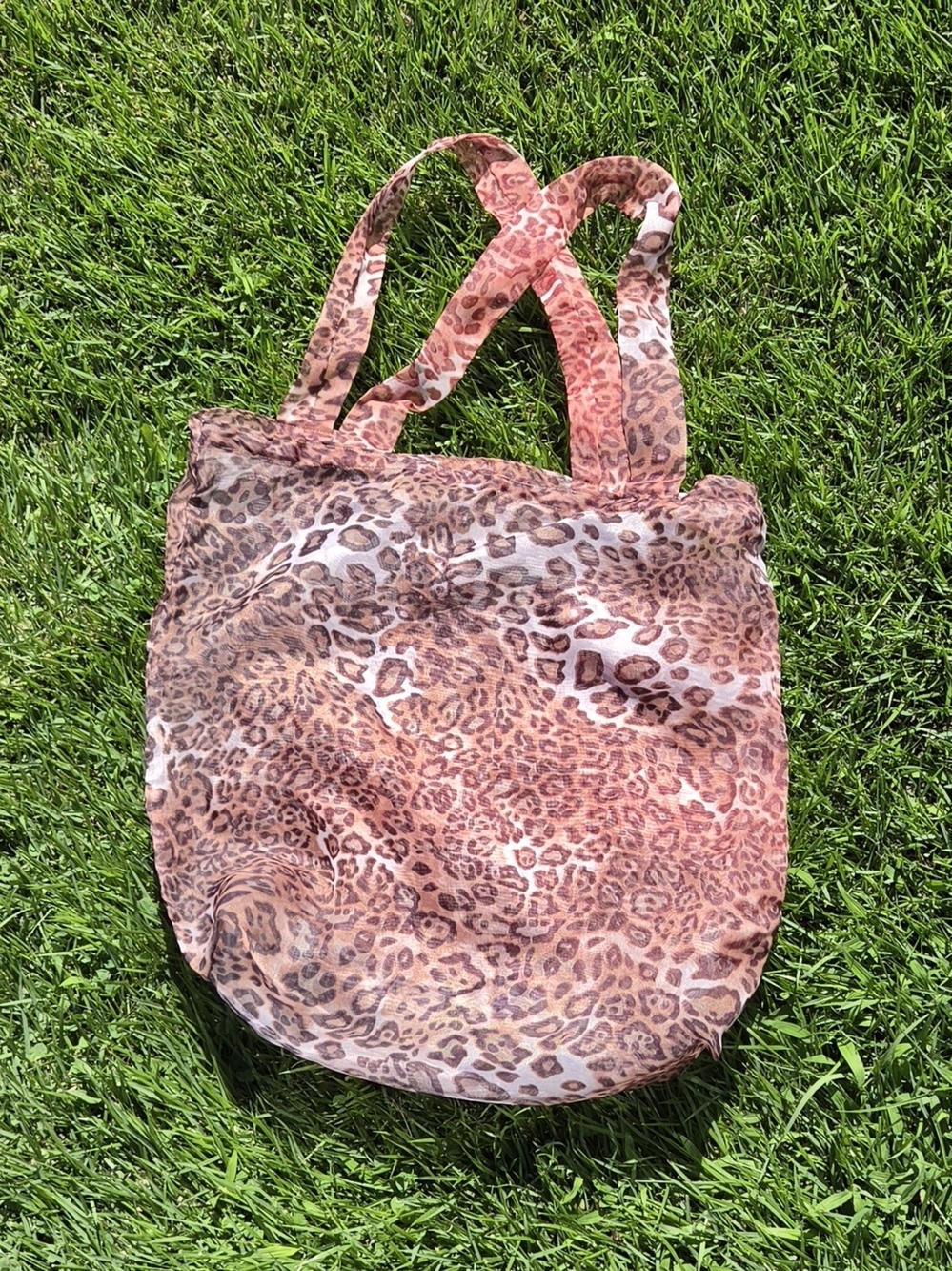 Leopard Print Canvas Tote Bag - Brown - Handmade